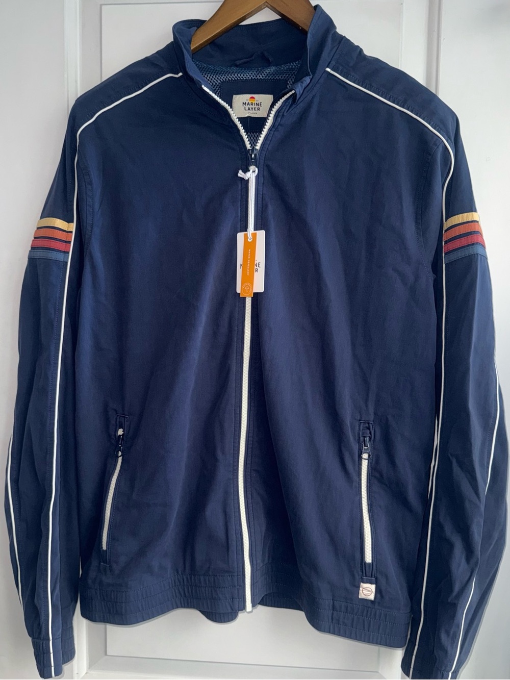 Marine Layer NWT Freeman Stretch Twill Windbreaker Jacket in “Mood Indigo”